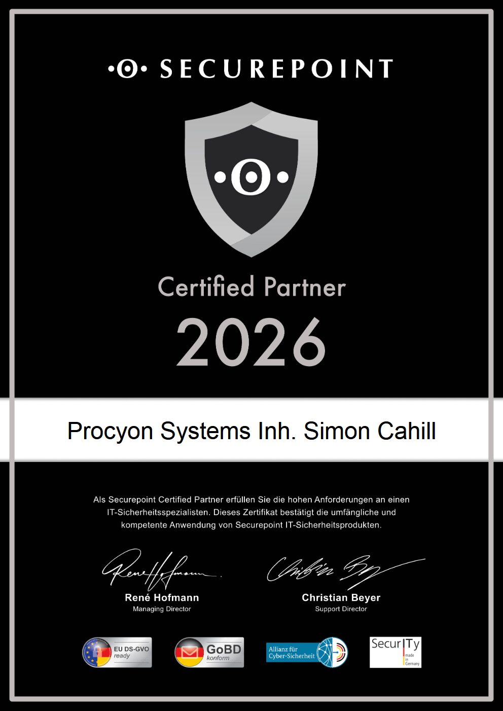Securepoint Certified Partner Zertifikat